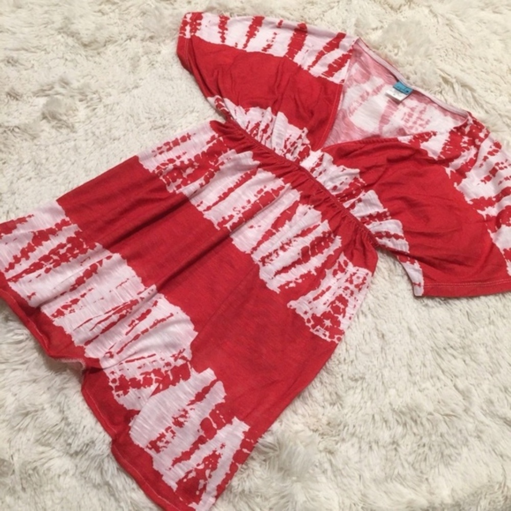 B SPLIT Tye Dye Striped V Neck Empire Stretch Top